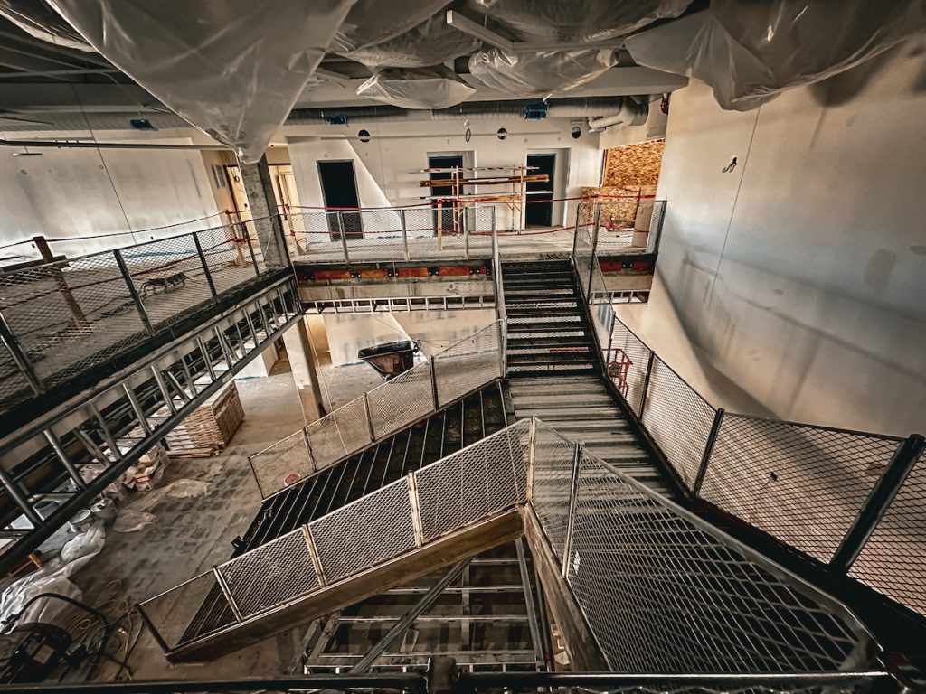 Overhead angle of custom steel staircase